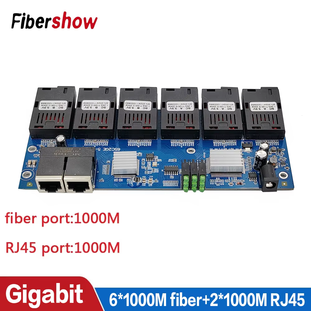 Gigabit Ethernet Switch 6*1000M Fiber optical switch 2*1000M RJ45 UTP 6F2E SC media Converter 6SC 2RJ45