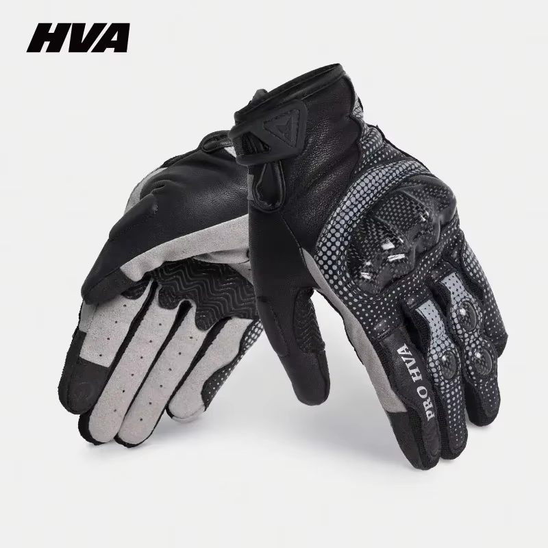 HVA Motorcycle Gloves Black Racing Genuine Leather Motorbike White Road Riding Team Glove Men Summer Winter