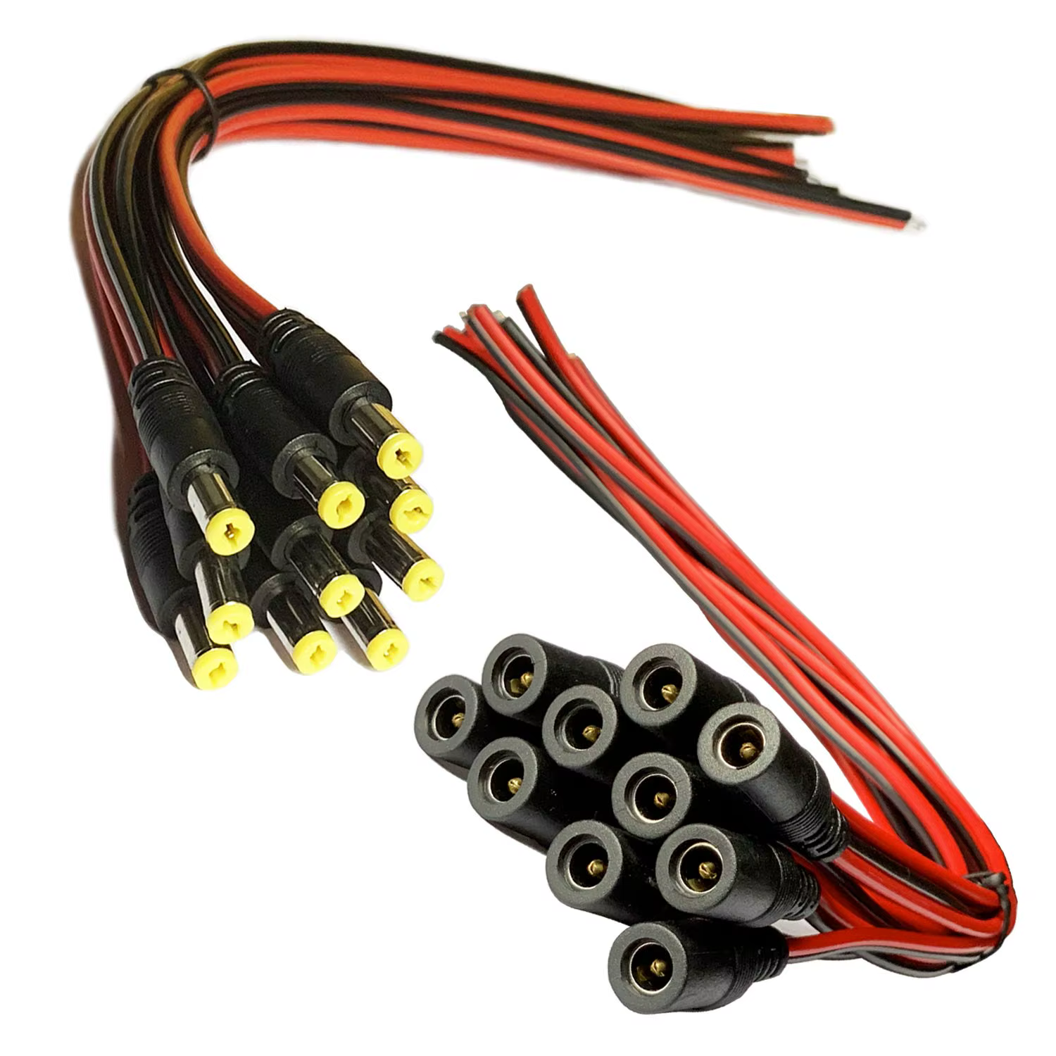10 Pairs DC Power Pigtail Cable, 12V 5A 2.1mm x 5.5 mm Male & Female Connectors for CCTV Security Camera and Lighting Power Adap