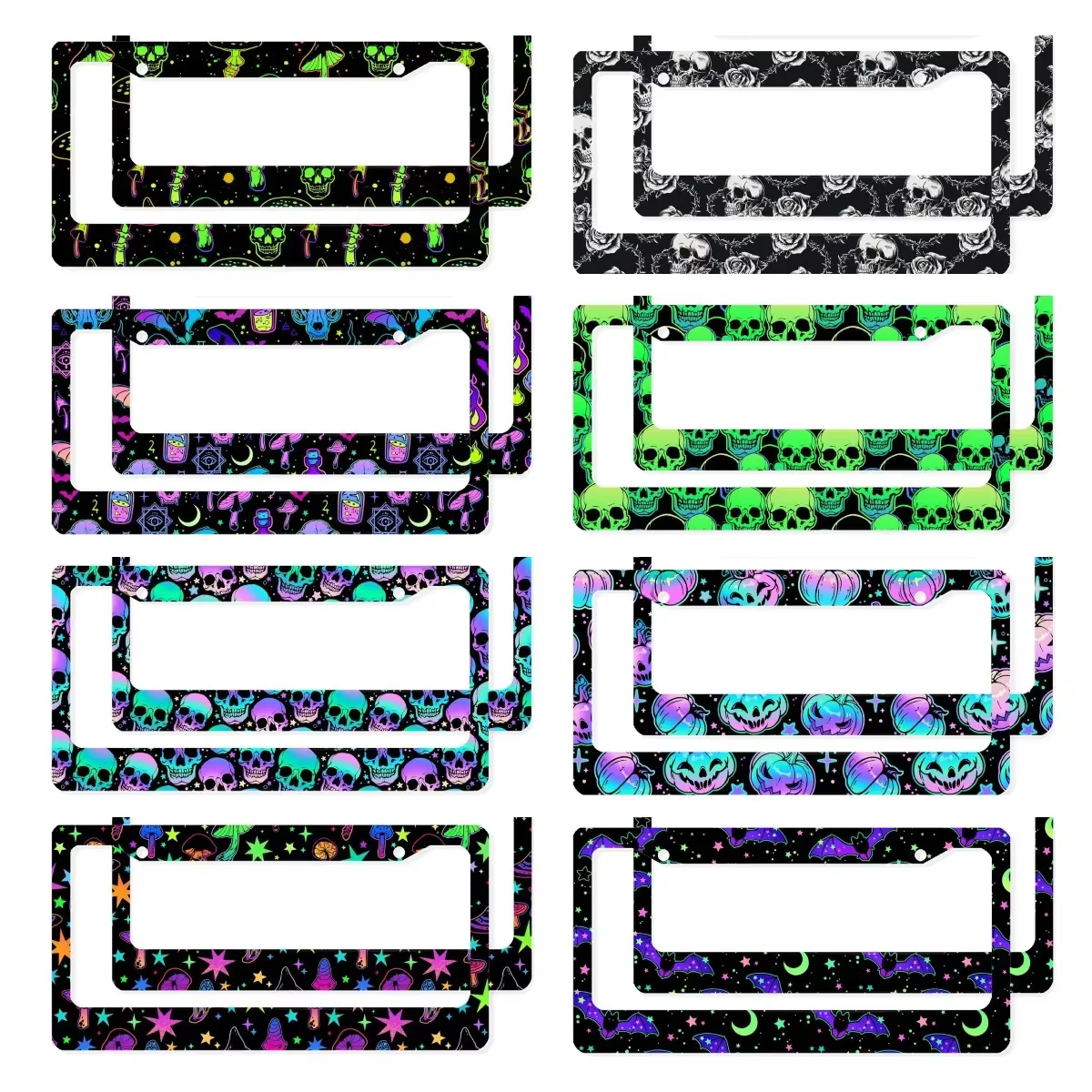 Green Skeleton Aluminum License Plate Frame Car Accessories Stainless License Plate Holder Colorful Skull Decorative Frames