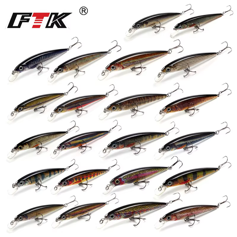FTK 12g 10CM Floating MINNOW Fishing Lure 3D Eye Hard Artificial Bait Wobblers for Pike Crankbait Twitching Fishing Accessories