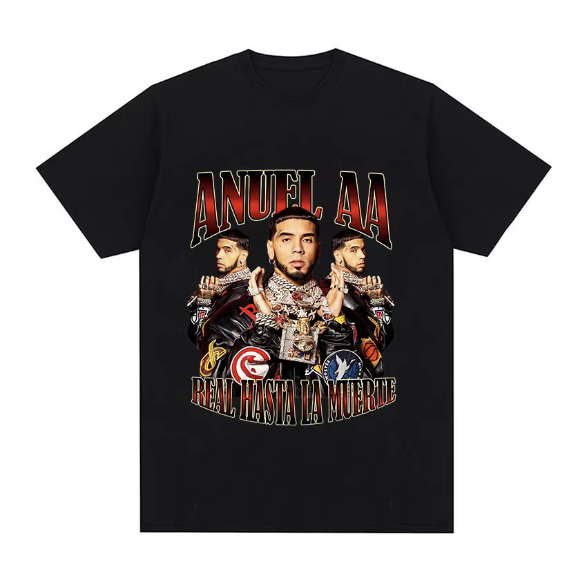 Rapper Anuel AA Retro Graphic T Shirts Men's Hip Hop Trend Oversized T-shirt Unisex 100% Cotton Fashion Tshirt Gothic Streetwear