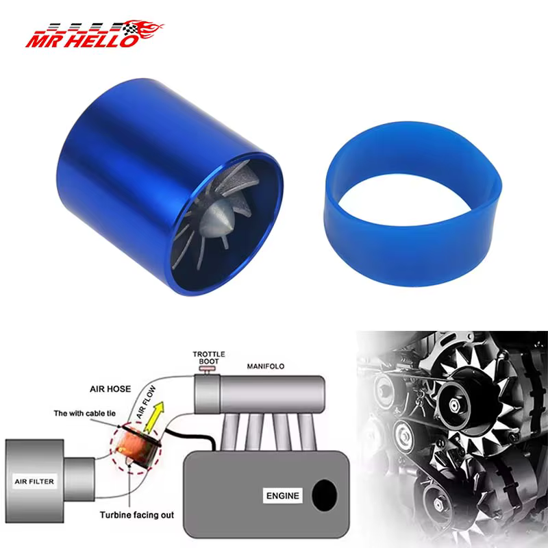 Car Air Intake Turbonator, 55mm Single Fan Turbo Engine, Turbine Super Charger Gas Fuel Saver Turbo