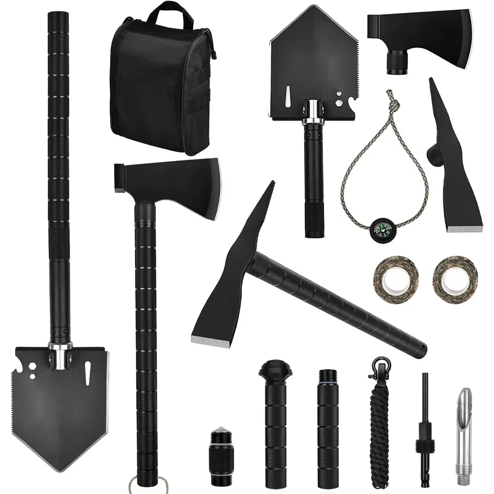 Camping Shovels Axe, Military Spade, Folding Off-Roading Tool Kit, for Camping, Hiking, Metal Detecting, Emergency Outdoor
