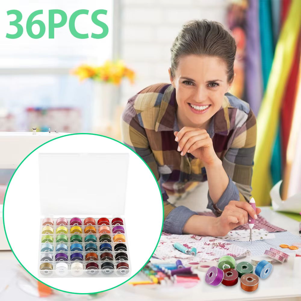 25/36Pcs Bobbins and Sewing Threads Prewound Bobbin Thread with Storage Case for Multiple Sewing Machine Standard Size Assorted
