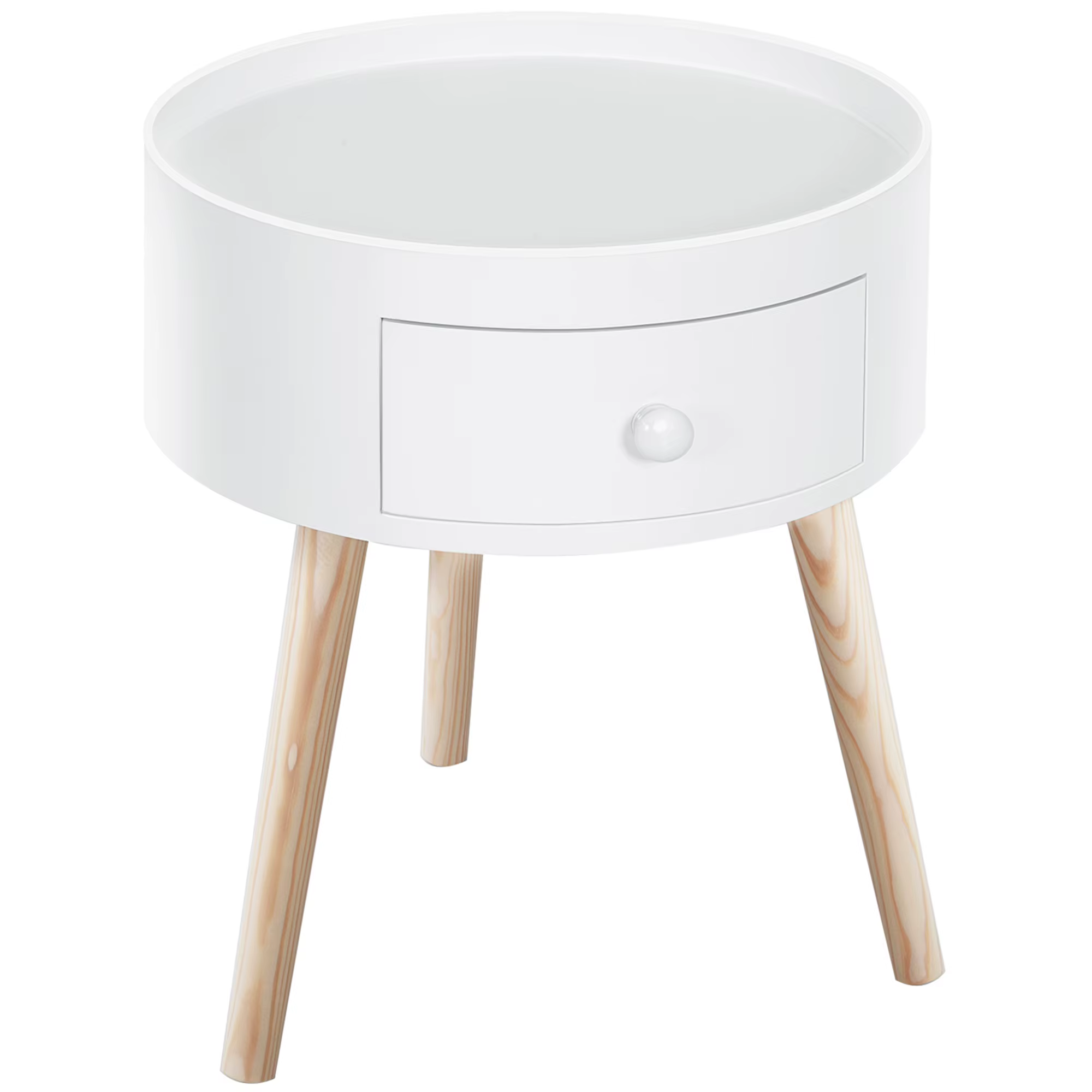 HOMCOM bedside table with 1 drawer edge raised 3 legs Wood Ø 38x45cm White