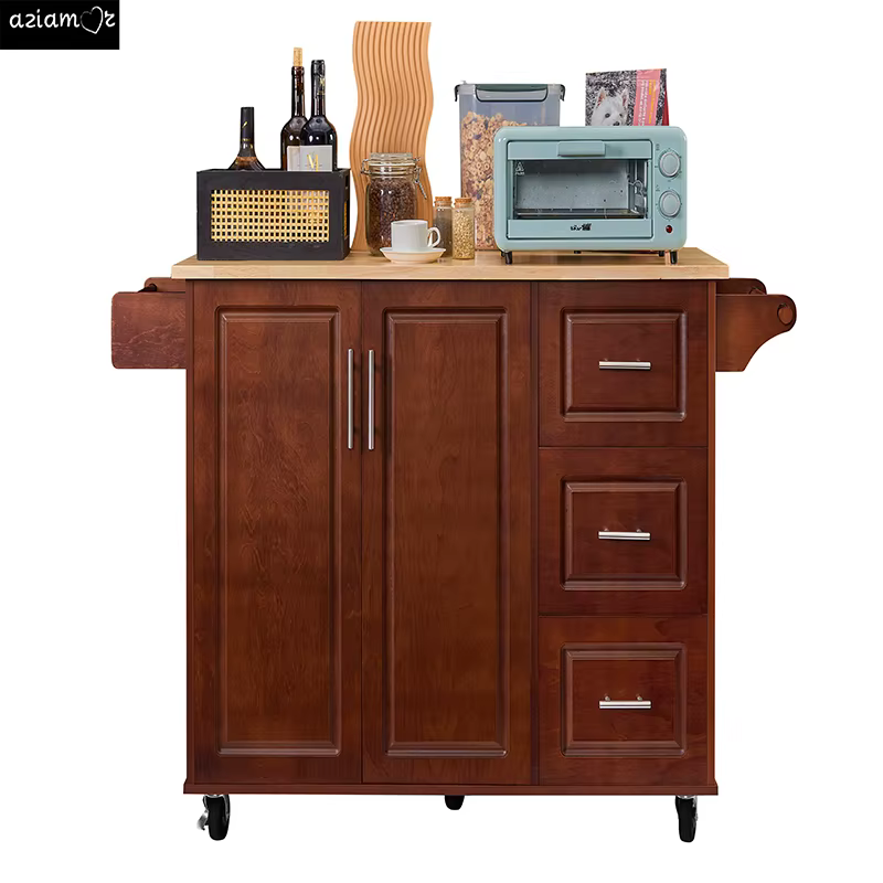 Mobile Kitchen Island Cart With 3 drawers