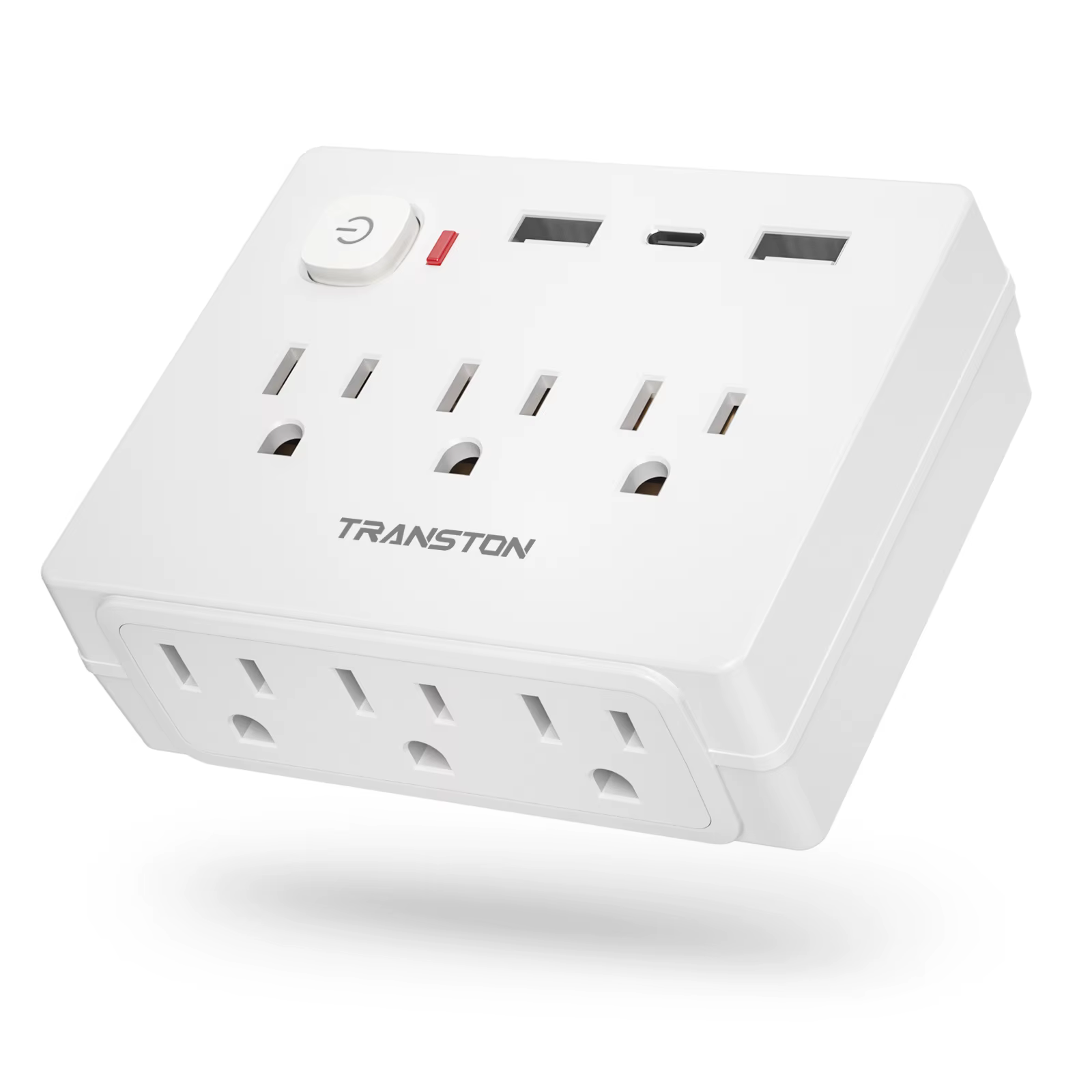Mini Portable Surge Protector Power Outlet, 9-in-1 Multi-Function 6 Outlets 2 USB Ports 1 Type-C,for home, travel, office, white