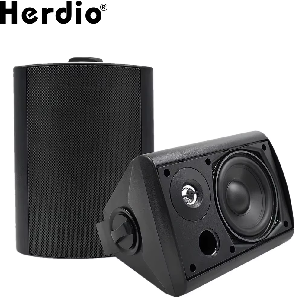 Herdio 5.25'' 300W Indoor Outdoor Waterproof Dual Speakers Home Theater Wall Mount System For Garage Basement living Room Black