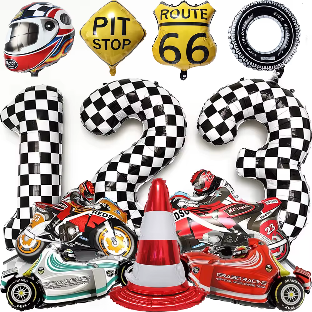 40Inch Checkered 1 2 3 4 5 6 Large Black White Number Balloon Motorcycle Racing Two Fast Race Car Birthday Party Supplies
