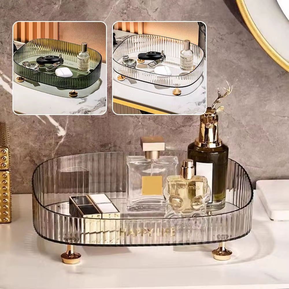 Large Capacity Makeup Perfume Organizer Transparent Anti-slip Countertop Organizer with Gold Stand Cosmetics Desktop Storage Box