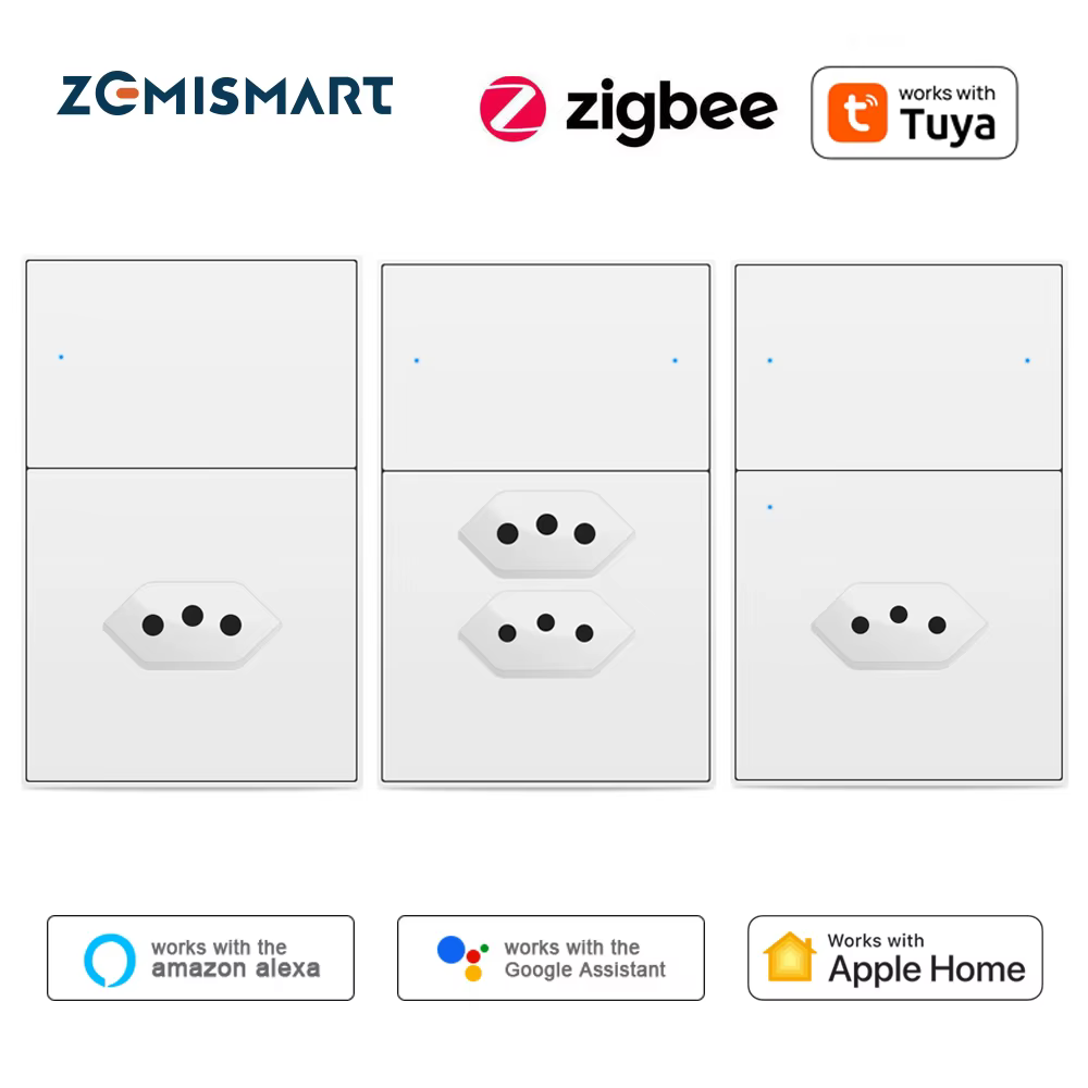 Zemismart Zigbee Smart Brazil Socket Switch 10A 20A with Light Switch 20A Outlets Work with Tuya Home APP Alexa Google Home