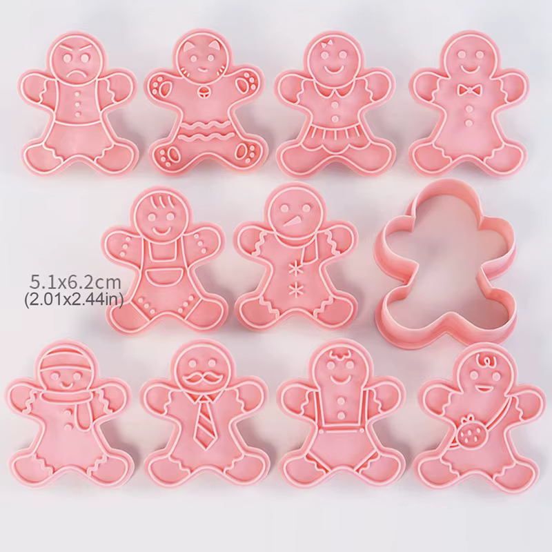 10Pcs/box Gingerbread Christmas Cookie Cutters Set DIY Cake Decoration Navidad New Year Party Baking Tools Biscuit Mold Stamps