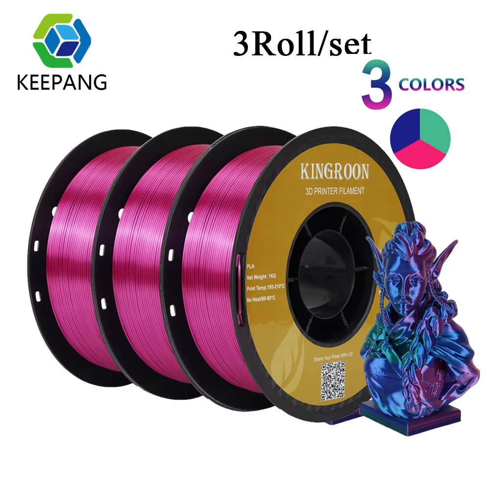 KINGROON 3KG Tricolor Silk PLA Filament for FDM 3D Printer  Material 1.75mm ±0.03 Spool Wire Bubble free Impresora 3D Printting
