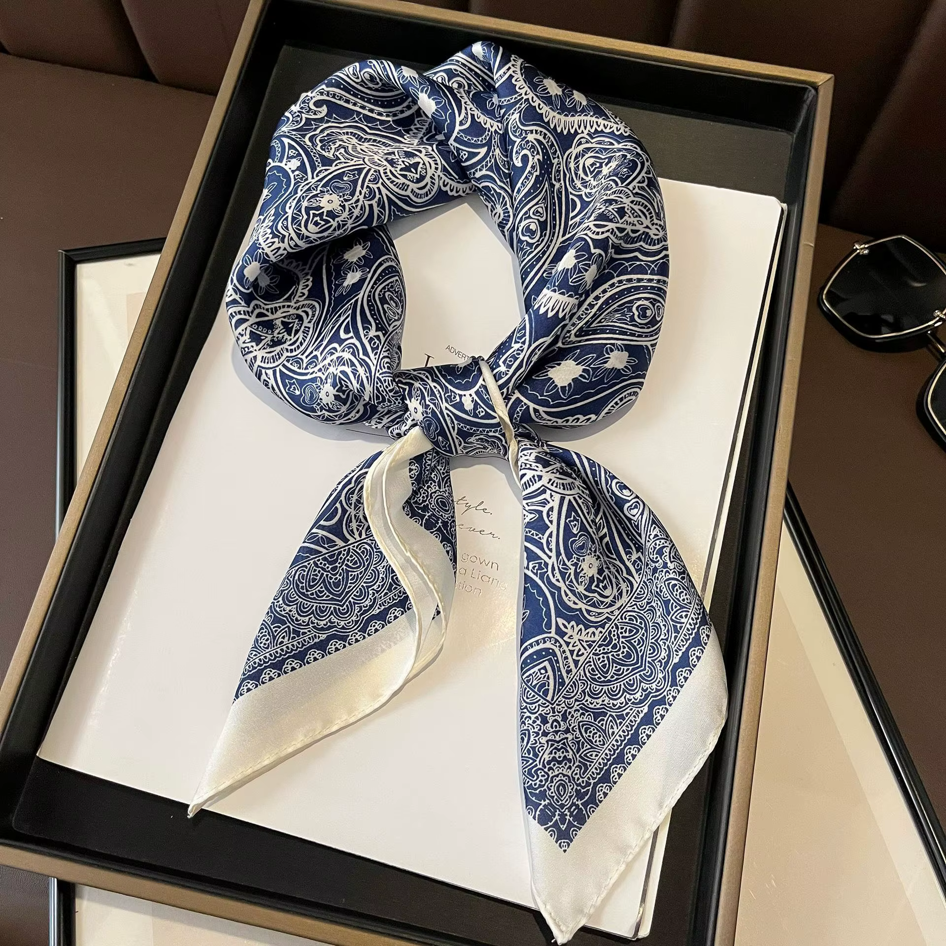 Luxury Satin Imitation Print Silk Scarf Square Women Neck Scarves Wrap Headkerchief Beach Hair Band Women's Bandana