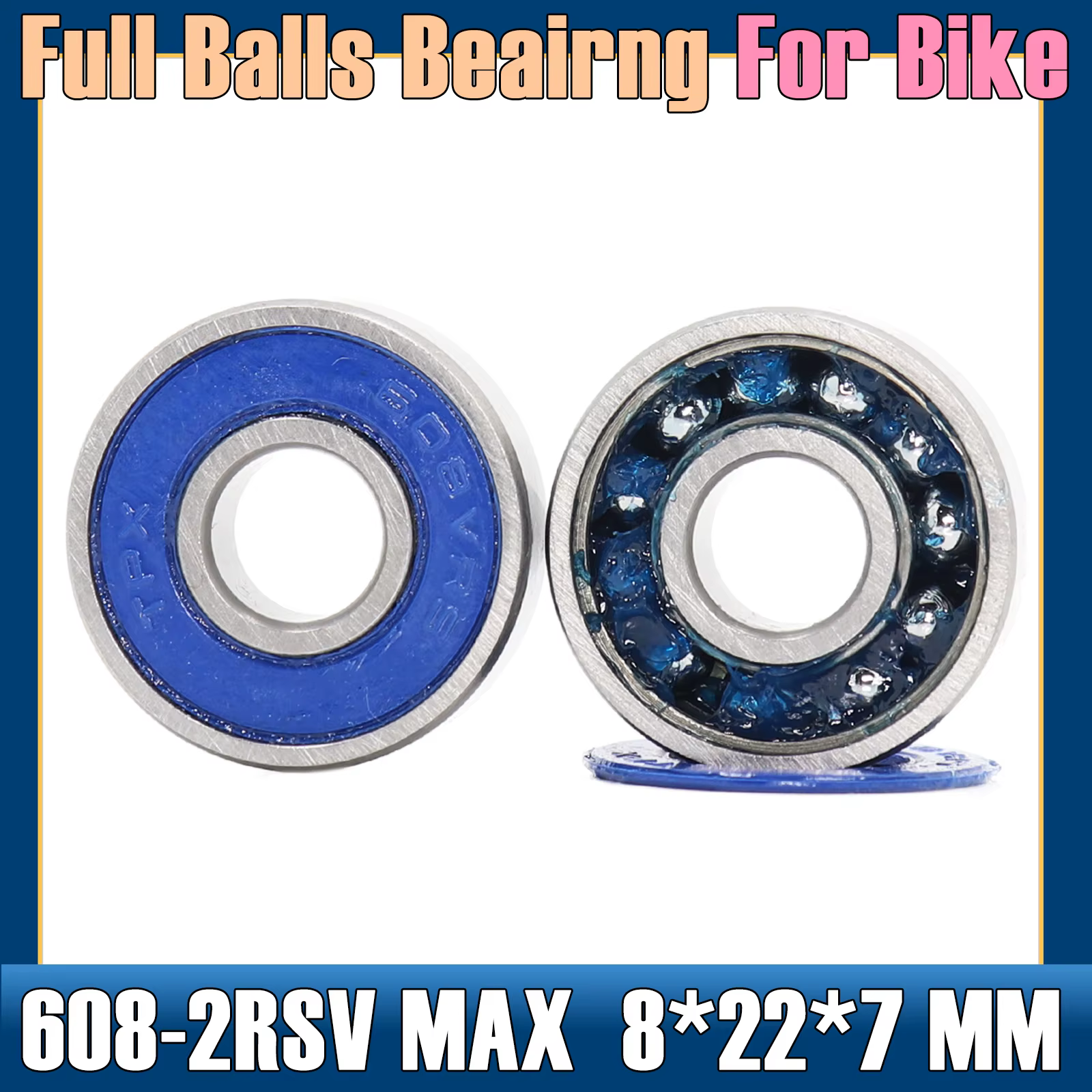 608 2RS Max Bearing 8*22*7 mm ( 2 PCS ) Bike Pivot Chrome Steel Sealed with Grease 608LLU Cart Full Balls Bearing