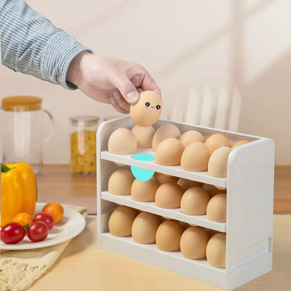 Refrigerator Egg Storage Box Rotating Fridge Egg Holder Case Space-saving Egg Organizer Container Kitchen Desk Organizer 30 Grid