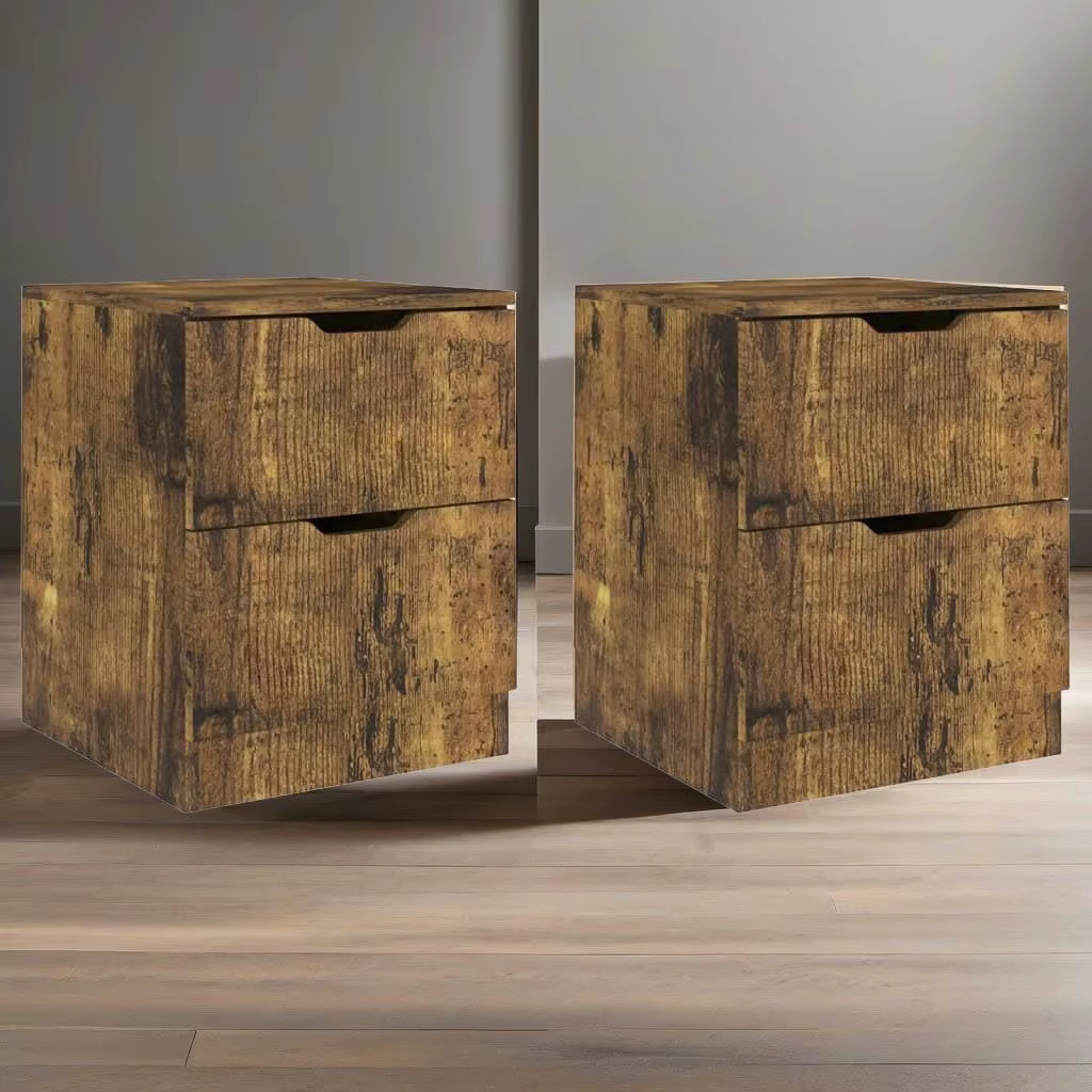 Set of 2 Smoked Oak Bedside Cabinets, 40x40x50 cm, Engineered Wood Nightstands