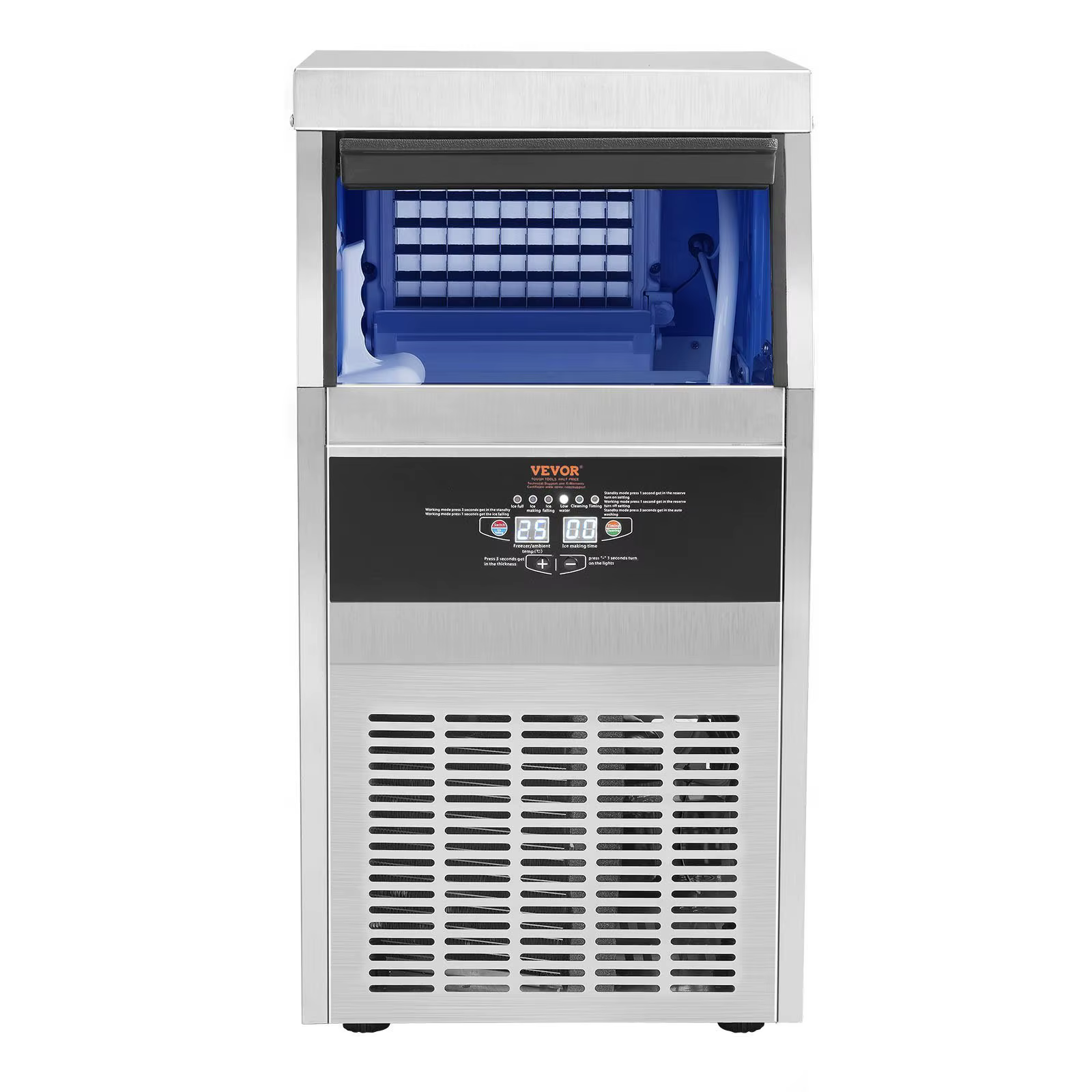 110V Commercial Ice Maker Machine 90-100LBS/24H with 24LBS Bin, Stainless Steel Automatic Operation Under Counter Ice Mach