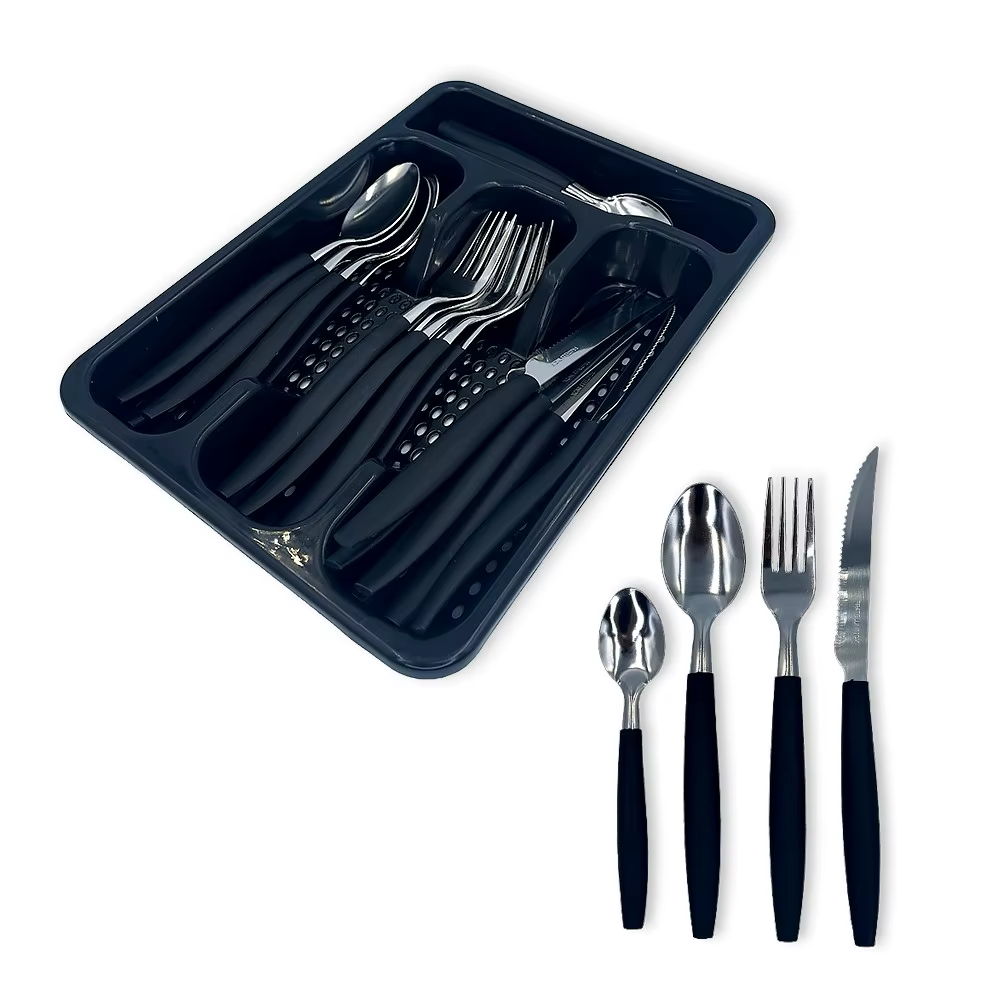 Stainless Steel Flatware Set Flatware with Drawer-Black