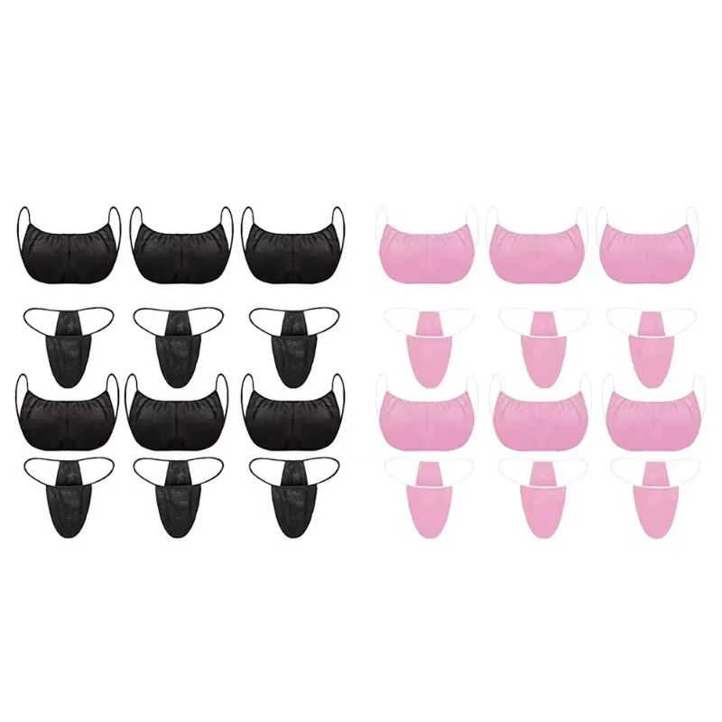 25 Sets Beauty Bras and T Panties Set Waist Stretch 120cm Disposable Bikini Thong Panties for Tanning Hygienic SPA Sauna Briefs
