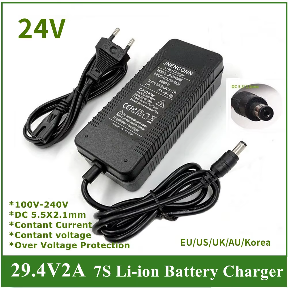 24V Li-ion Lithium Battery Charger 7 Series 29.4V 2A  Lithium Battery Charger DC Plug Connector 29.4V 2A Charger