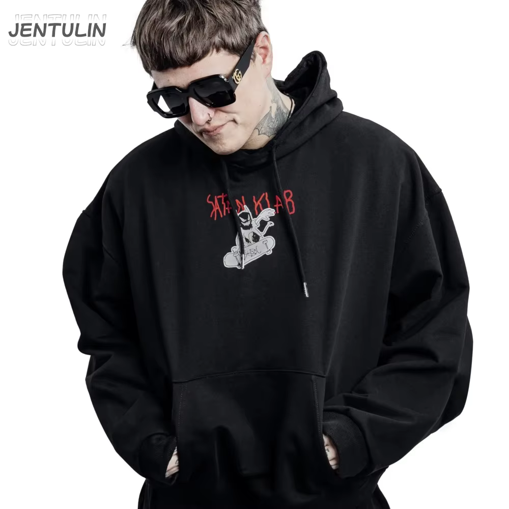 Harajuku Oversized Streetwear Pullover Men's Hoodies Satan KLAB Graphic Print Hooded Sweatshirts Hip Hop Aesthetic Tops Goth Y2k
