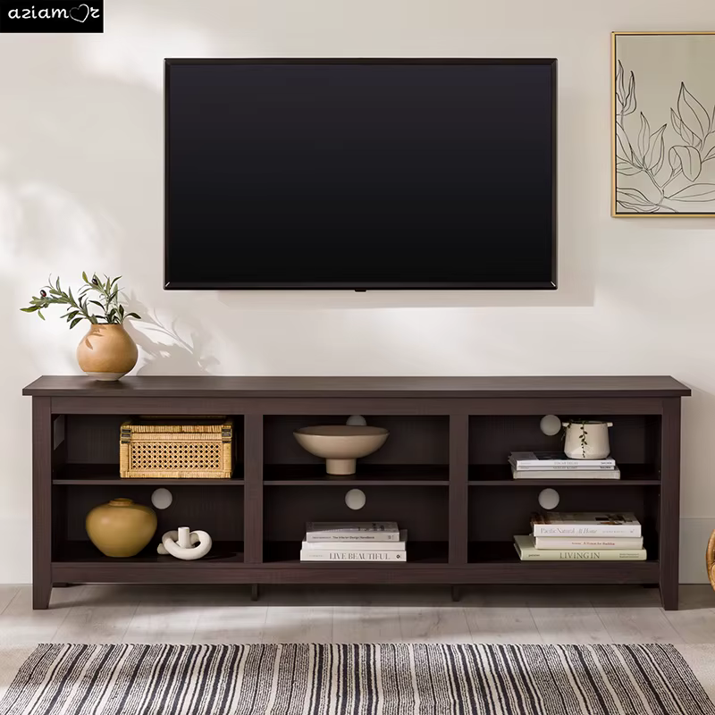Modern Transitional 3-Shelf Open Storage 70" TV Stand for 80" TVs - Espresso