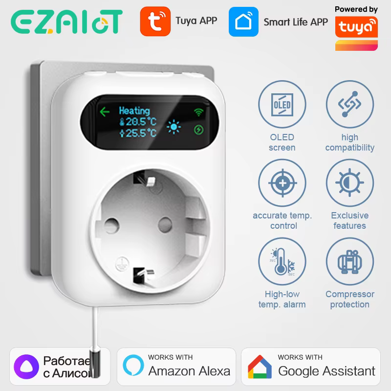 Smart WiFi Socket Thermostat Boiler Fan Plug Incubator Tuya Wireless Temperature Controller Heating & Cooling Alexa Google Home