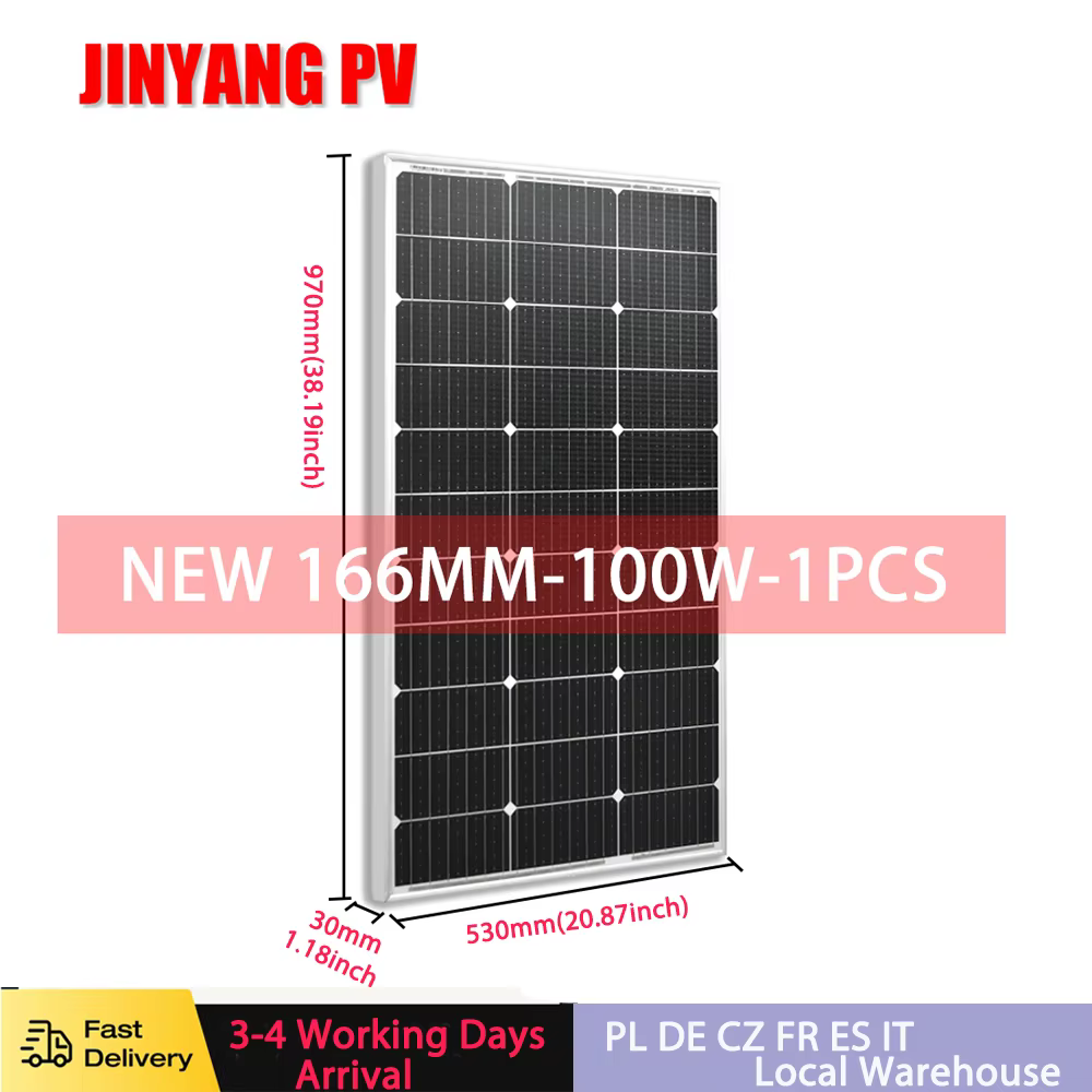 Solar Panel 100w 200w 18V Rigid Solar Panel 25 Year Photovoltaic Monocrystalline Cell 12V Battery Charge