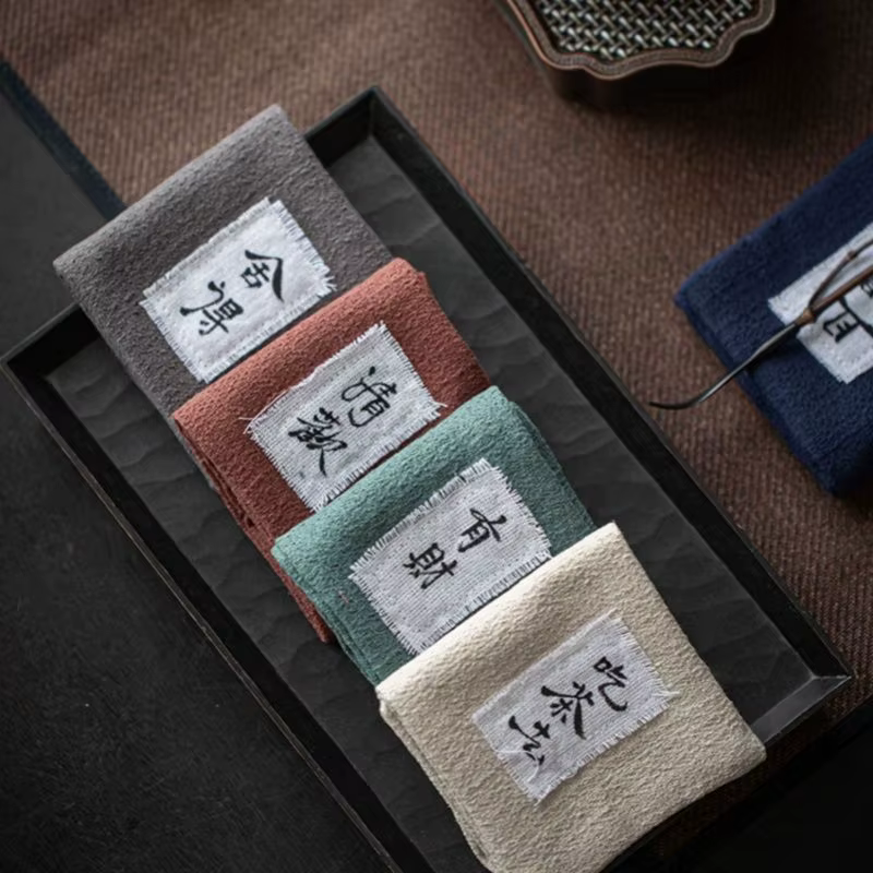 Chinese Characters Water Absorption Tea Towel Thickened Coffee Table Cloth Zen Teaware Towel Linen Rag Pad Tea Table Decoration