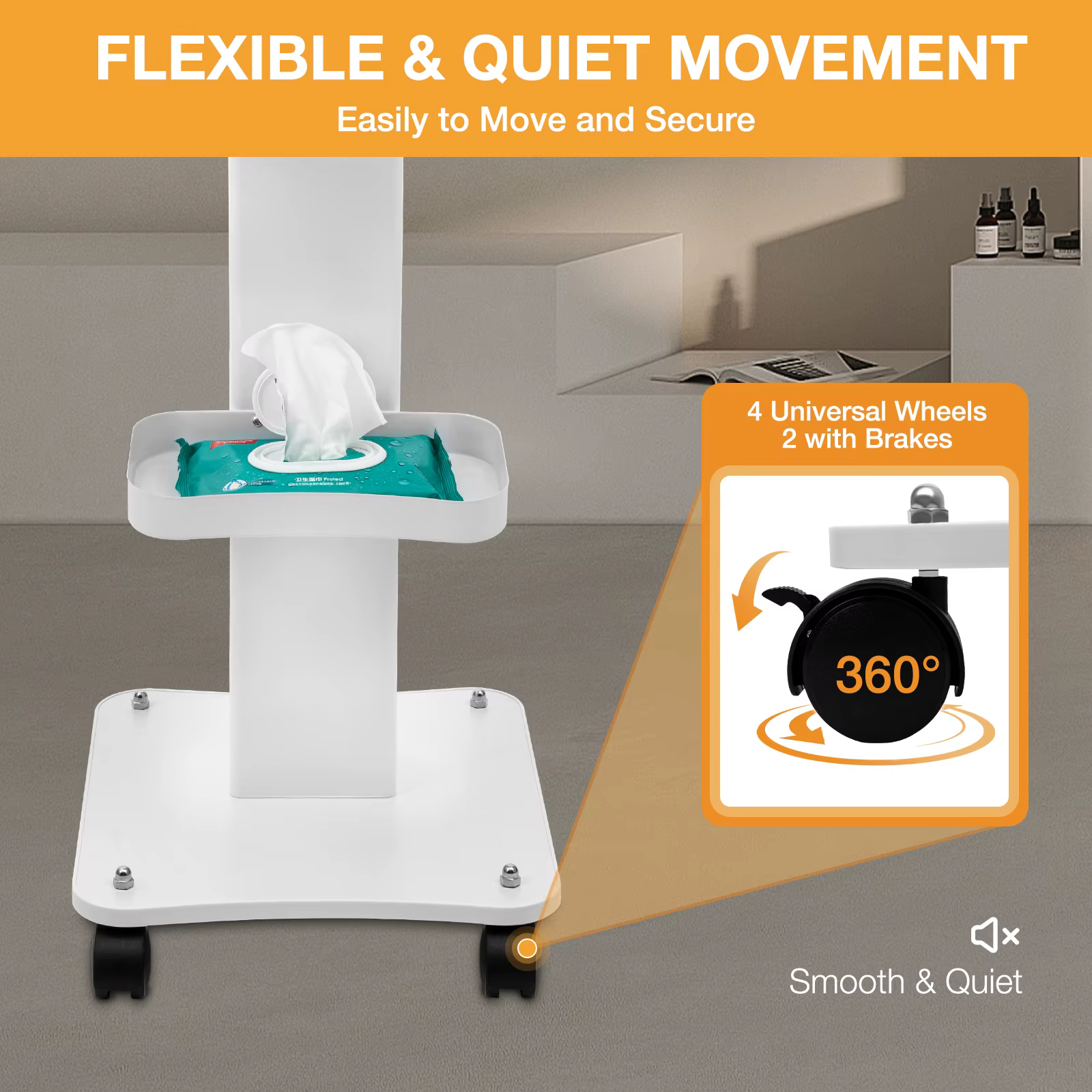 Convient Beauty Equipment Cart White Desktop Rolling Trolley Cart Small Bubble Medical Cart with Handle,Storage Tray,Brake