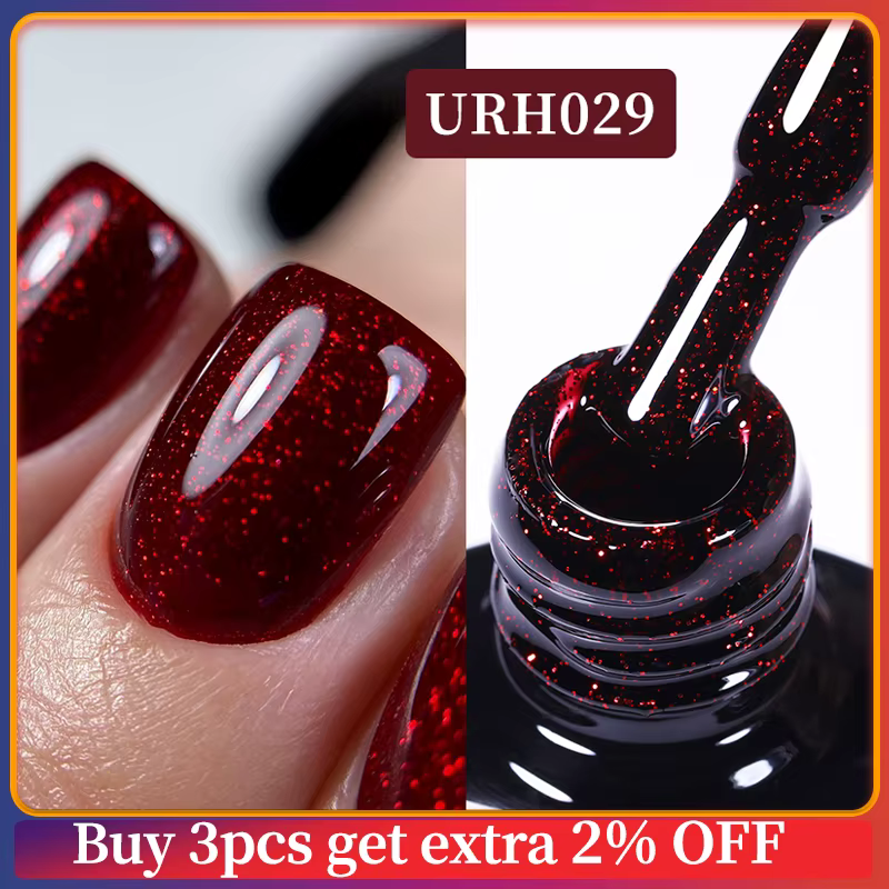 UR SUGAR 7ML Gel Nail Polish Red Glitter Sequins Manicure Semi Permanent Base Matte Top Coat Soak Off LED UV Nail Art Gel Varnis