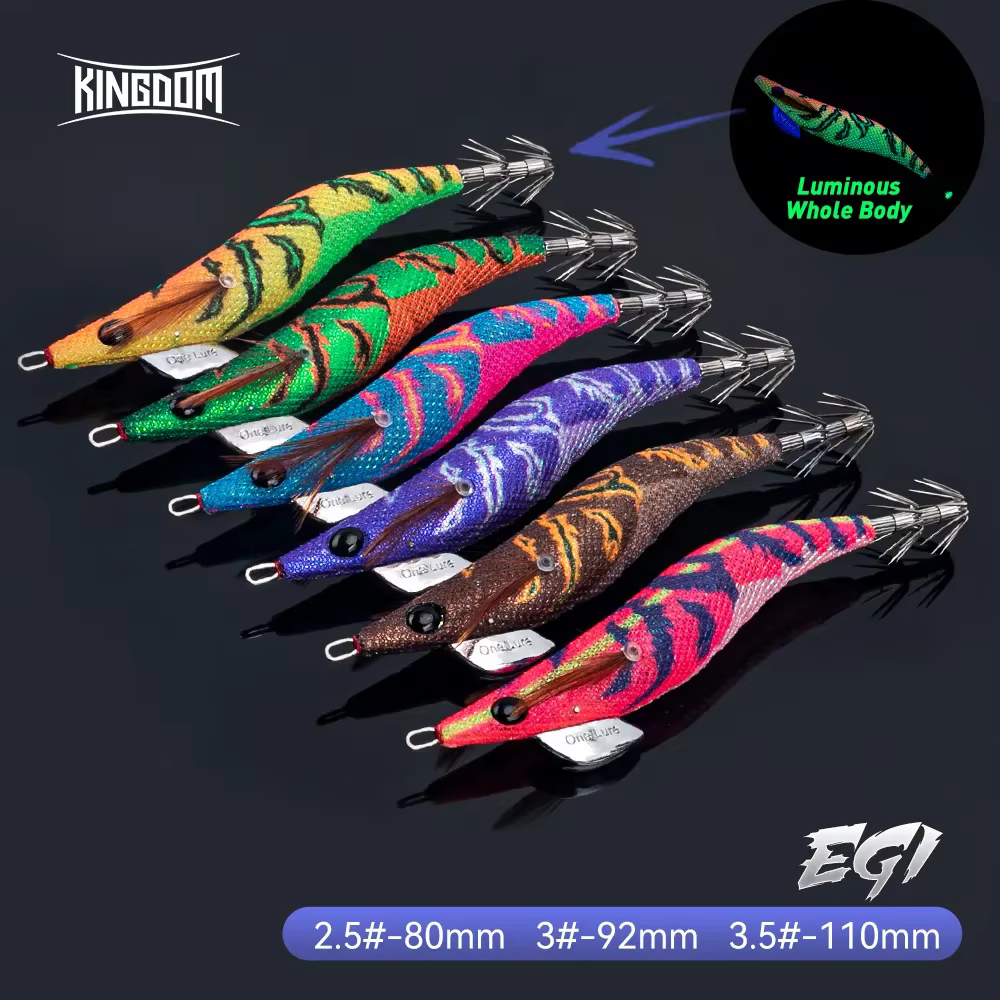 Kingdom Egi Squid Bait 2.5# 3.0# 3.5# Artificial Jigging Lures Slow Sinking Squid Hooks Sea Fishing Octopus Cuttlefish Luminous