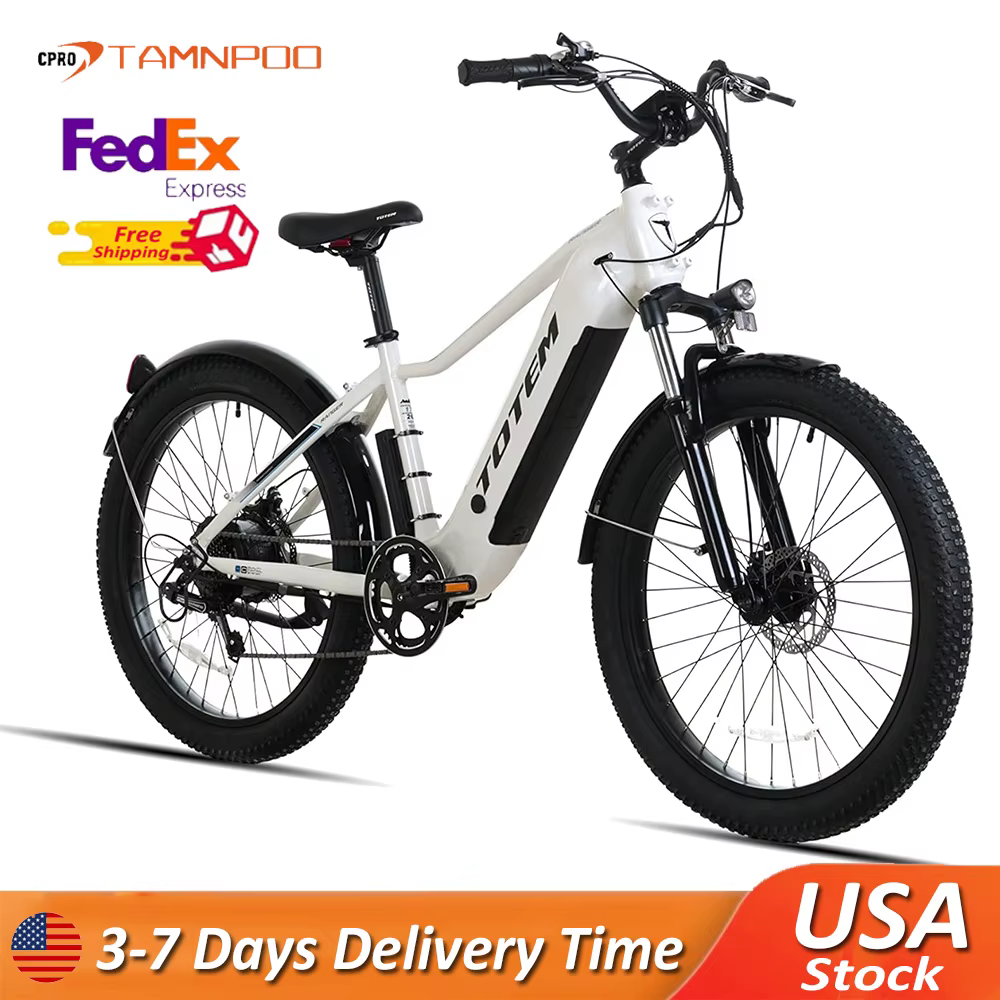 Totem Ranger Electric Bike 48V 750W Motor 15Ah Removable Battery Mechanical Locking Suspension Fork 7 Speed 26" Ebike for Adults