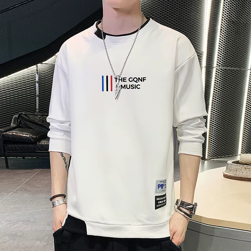 Trend in Round Man-to-Man Men Spring Autumn Casual Loose Big-size Ner Long-sleeved T-Shirt TS2949