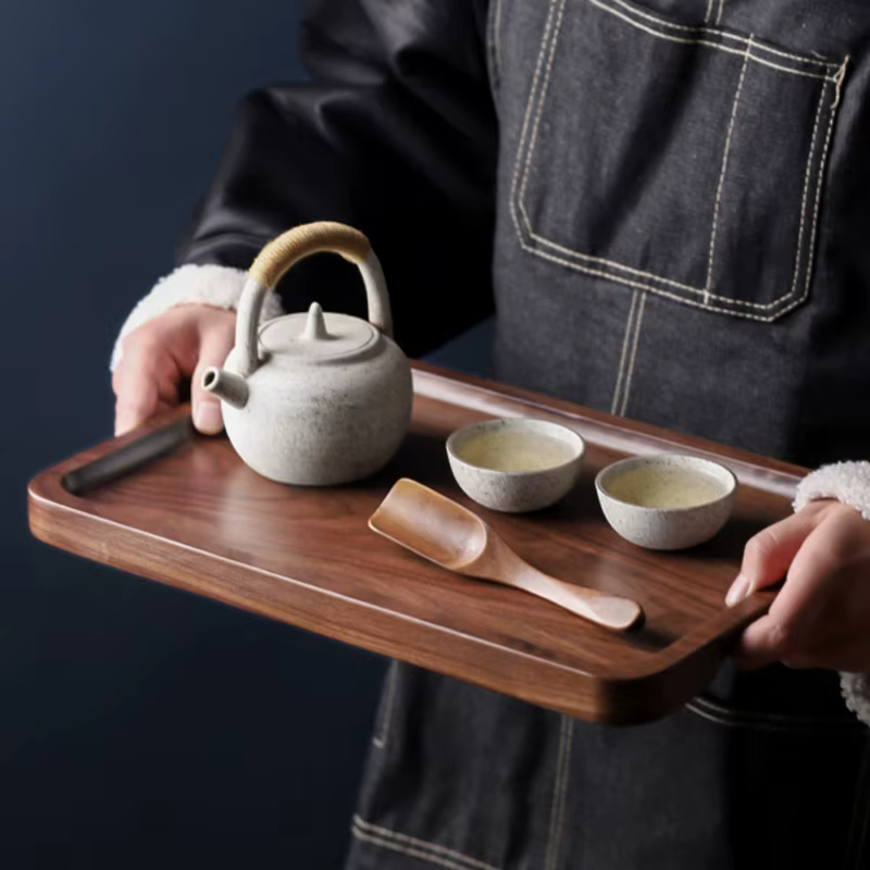 Natural Black Walnut Solid Wood Tray Rectangular Wooden Tray Japanese Tableware Household Fruit Tray Wooden Tray Coffee Tea Tray