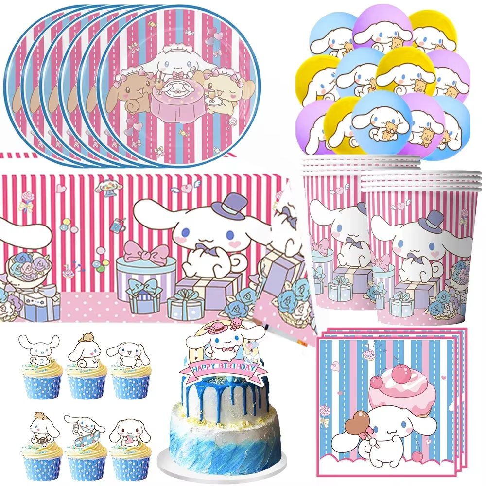 Sanrios Cinnamorolls Birthday Party Decorations Disposable Tableware Cup Plate Napkin Tablecloth for Kid Baby Shower Supplies