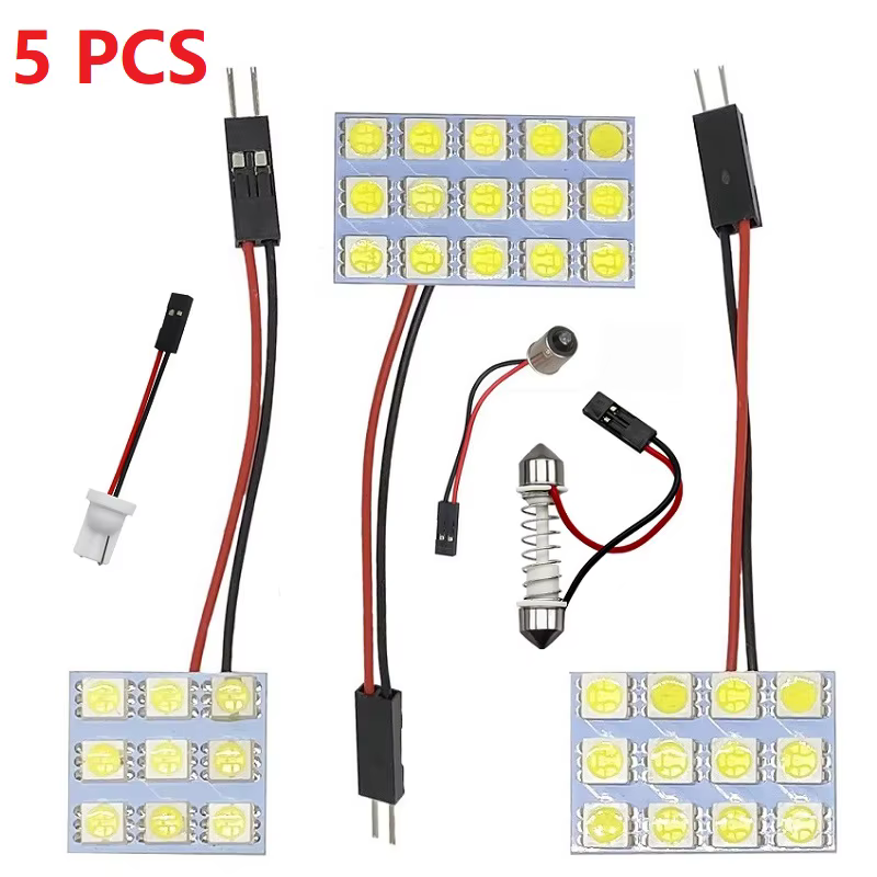 5PCS Led Panel 6/9/12/15/18/24/36/48 SMD 5050 T10 Ba9s c5w Adapter Festoon Dome reading Light Accessories Trunk lamp bulb 12V