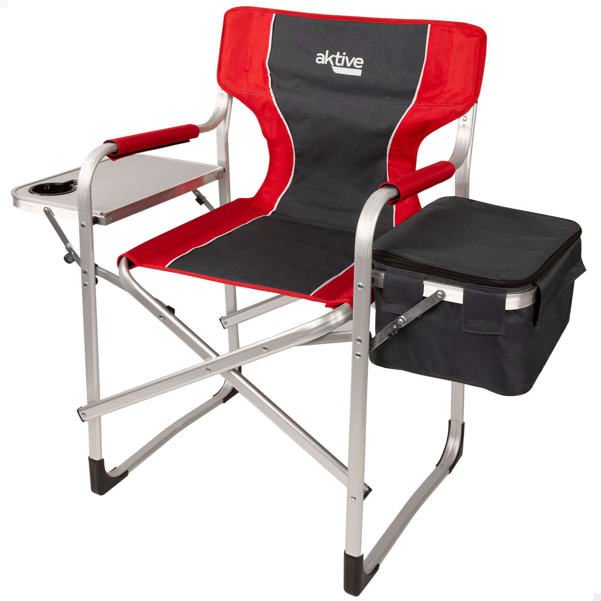 Aktive, multi-purpose director folding chair, Max. 120 kg black and red aluminum polyester material size 61x52x92 cm compact folding for camping or fishing, easy to carry, durable and durable