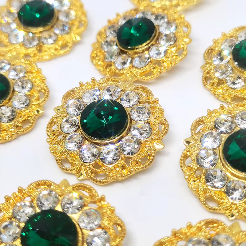 27MM Large Gold Metal Luxury Buttons Of Clothing Vintage Green Diamond Fashion Decor Button For Women Coat Sewing Apparel DIY