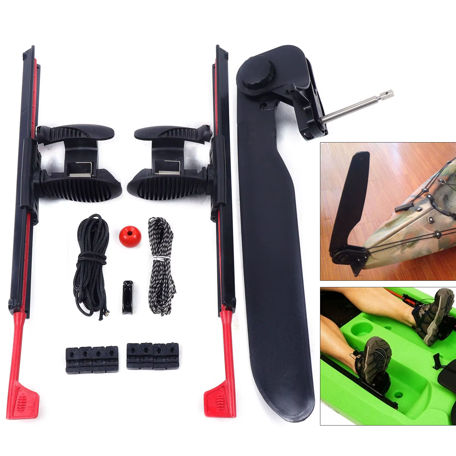 Boat Kayak Foot Brace Pedal with Tail Rudder, Foot Control Direction Steering System Tool Kit, Boat Accessories