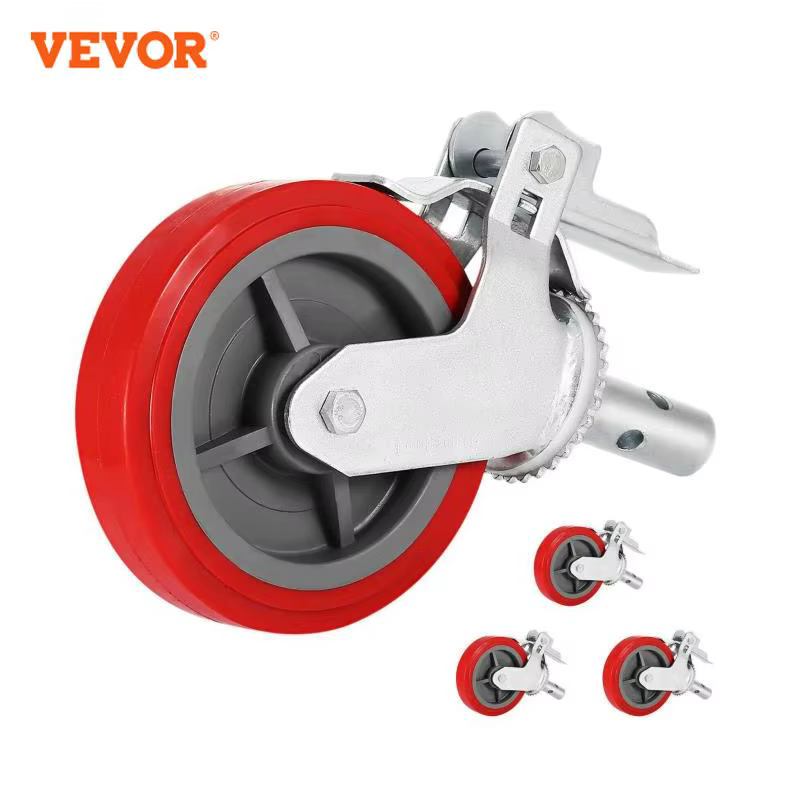 VEVOR Scaffolding Wheel Set of 4 8" Polyurethane Swivel Caster Wheels 3200 LBS w/ Brake for Shelves & Workbench Replacement