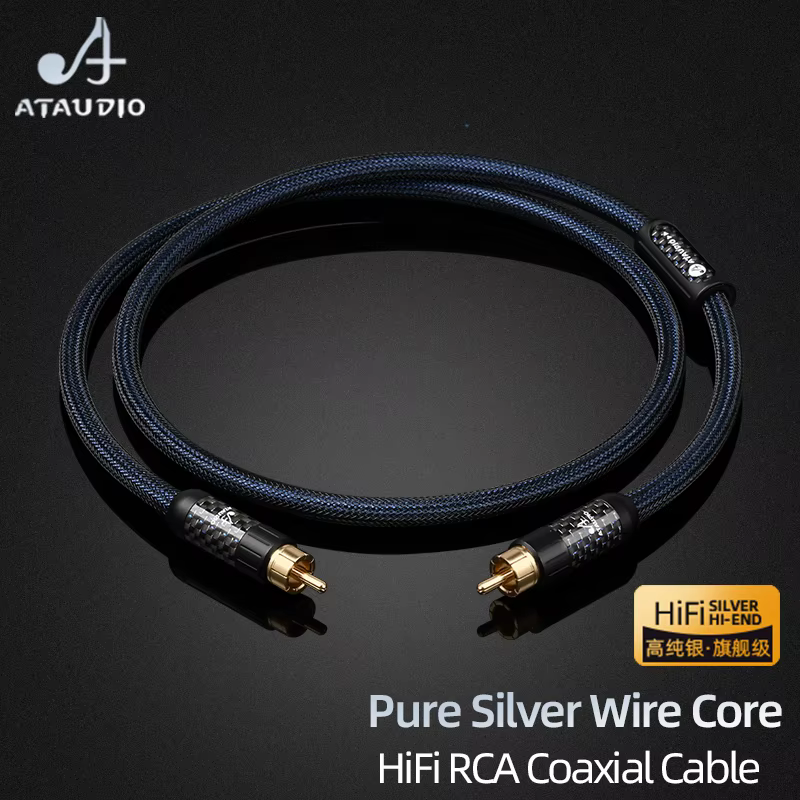 Hi-end Pure Silver RCA Coaxial Digital  Audio Cable for TV CD with Gold Plated RCA Male  Coaxial Subwoofer Cable
