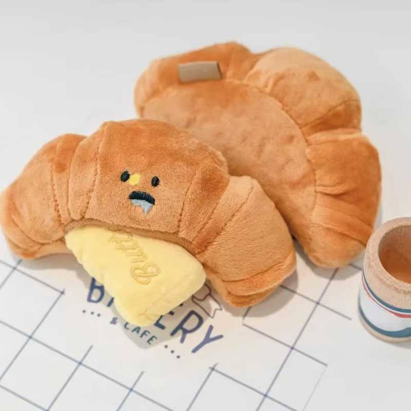Hidden Food Sniffing Toy Squeaky Dog Toys Interactive Plush Toy Dog Chew Toy Pet Toys Croissant Bread Squeaking Sound Plush Toys