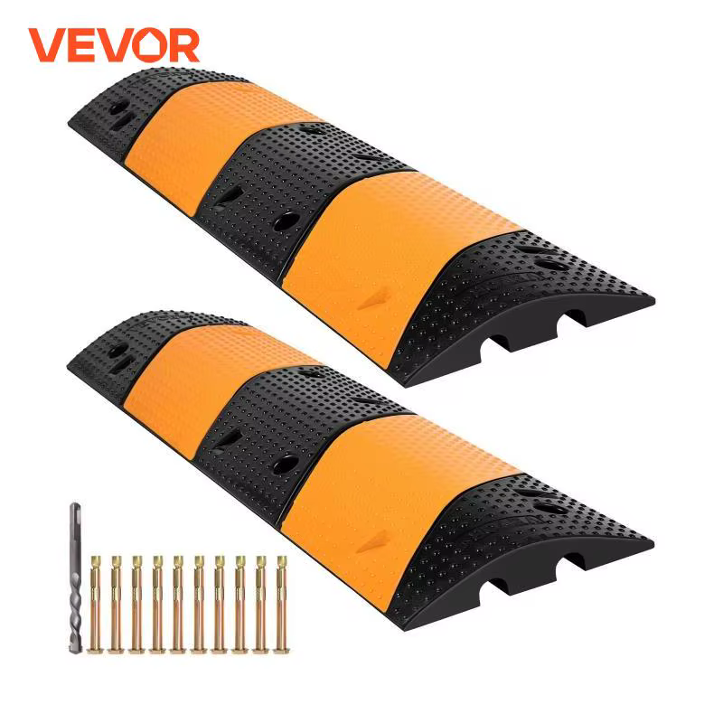 VEVOR Modular Rubber Speed Bump Driveway Cable Protector Ramp 3.3ft 2 Channel 22000LBS Loading Safety Signs & Traffic Control