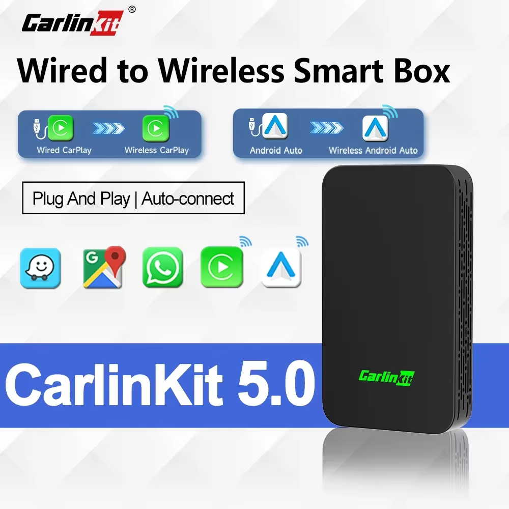 CarlinKit 5.0 Portable Wireless Android Auto & CarPlay Dongle Smart Car AI Box Online Upgrade Plug & Play Android Auto Adapter