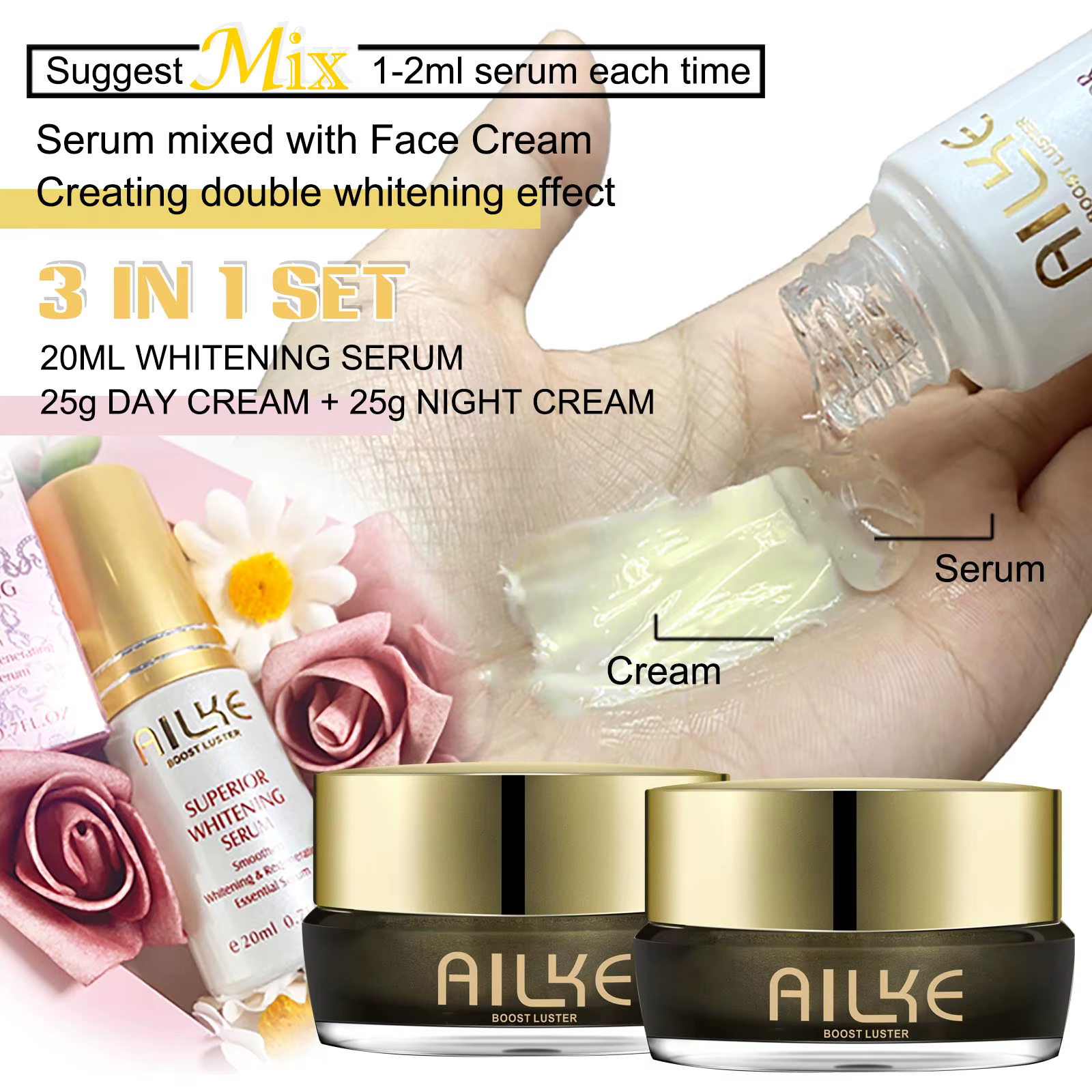 AILKE Lightening Face Cream, Antioxidant, Reduce Blemish, Anti-aging, Radiant Skin With Collagen, Niacinamide, Glutathione