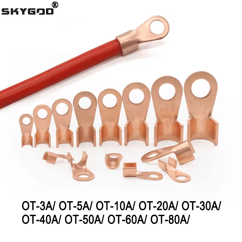 Wire Terminal OT Type 3A 5A 10A 20A 30A 40A 50A 60A 80A Red Copper Bare Nose Lugs Crimp Open Mouth Cable Connector Splice
