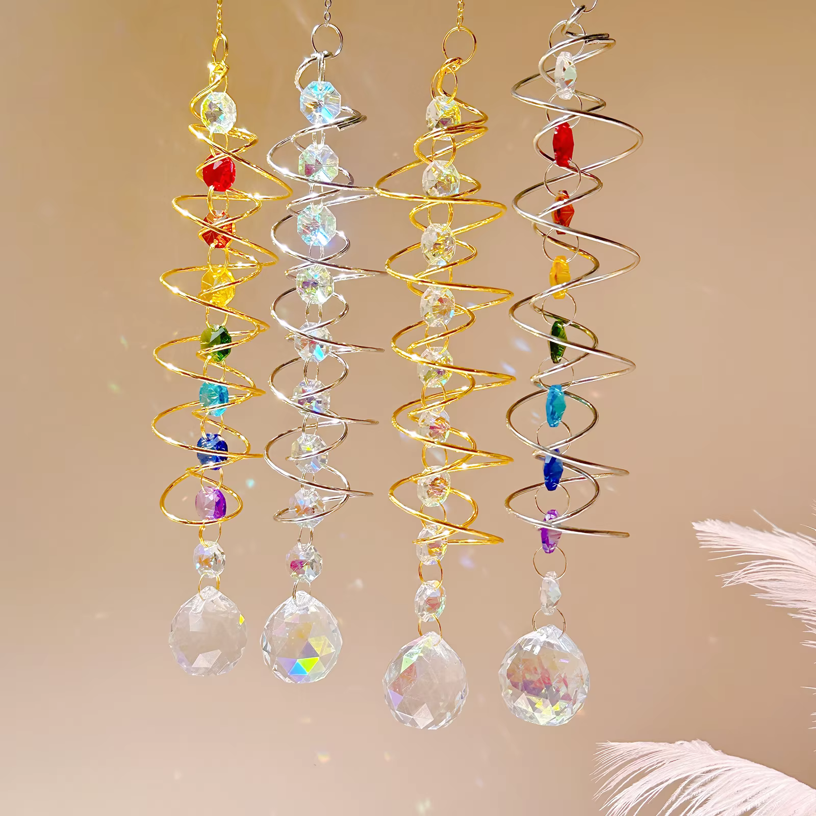 1pc 3D Gazing Ball Spiral Hanging Decoration Rainbow Maker Hanger Suncatcher Wind Chime Hanging Decoration